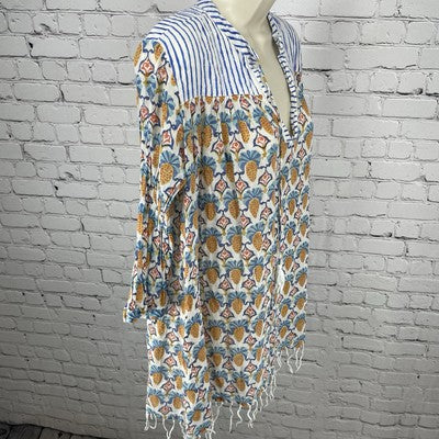 Roller Rabbit Printed 100% Cotton Lightweight Boho Tassel Tunic Top Size Small S
