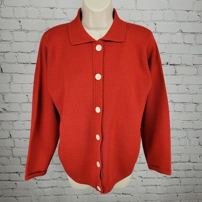 VTG Appleseed's Red Button Up Long Sleeve Cardigan Sweater Size Large L