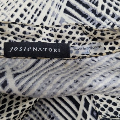 Josie Natori Beige Black 100% Silk Boxy Oversized Short Sleeve Top Blouse XS