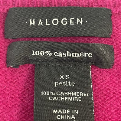 Halogen Pink Fuchsia 100% Cashmere Knit Pullover Crew Neck Sweater Petite XS