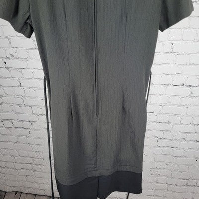 VTG Lisa Jo Dark Green Short Sleeve Tie Back Gold Buttoned Dress Small S