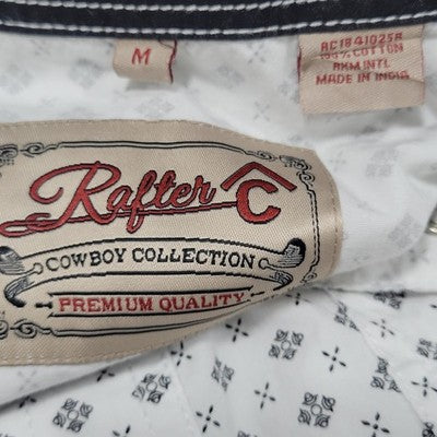 Rafter C White Black Cowboy Collection Pearl Snap Long Sleeve Shirt Medium M