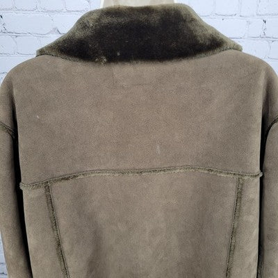 Blanc Noir Brown Suede Like Faux Fur Buttoned Collared Cuffed Long Coat Size XL