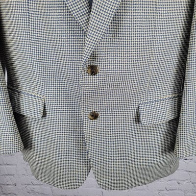 The Texas Clothier Blue Beige Silk Wool Check 2 Button Blazer Sport Coat 41R