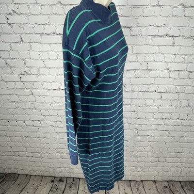 VTG Paris Sport Club Blue Green Striped Retro Long Sleeve Stretch Dress Size XS