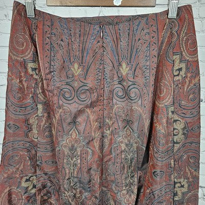VTG Devan Red Paisley Unlined Ruched Back Pockets Zip Long A-Line Skirt USA 8