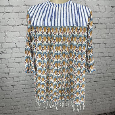 Roller Rabbit Printed 100% Cotton Lightweight Boho Tassel Tunic Top Size Small S