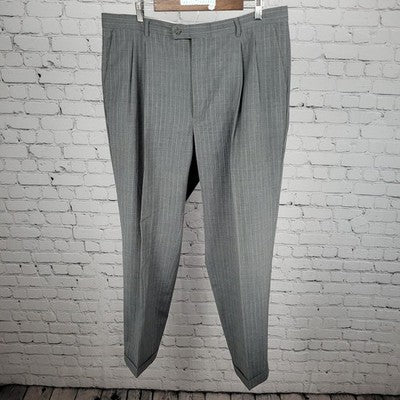 Lineage Grey Super Fine Wool Pinstriped Full Suit Set Blazer Size 46L Pants 40L