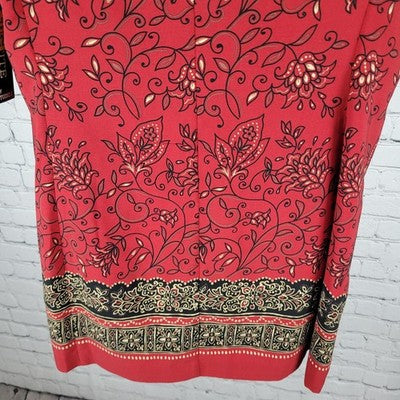 NWT Studio 1 Deep Red Floral Shoulder Pad Open Layering Tunic Top Size 12P