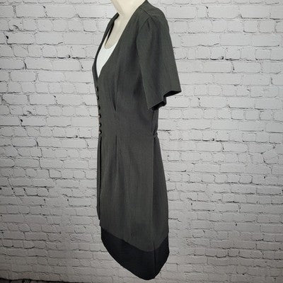 VTG Lisa Jo Dark Green Short Sleeve Tie Back Gold Buttoned Dress Small S