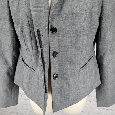 Ann Taylor Grey Glen Check Buttoned Notch Blazer Suit Jacket Size 6