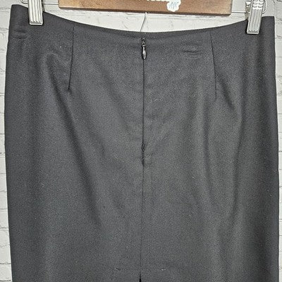 VTG Mikai Jerry Shabo Black Wool Back Slit Lined Pencil Straight Midi Skirt US 6