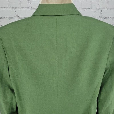 Jones New York Signature Green Linen Blend Open 3/4 Sleeve Blazer Jacket Small S