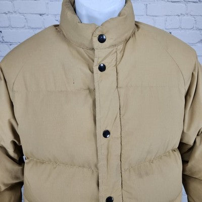 VTG Windbreaker Tan Down Fine Feather Insulated Snap Puffer Jacket M *zipper