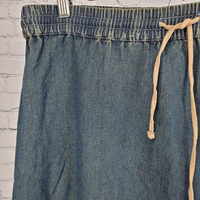 Sun River Blue Chambray Embroidered Floral Lace Trim Unlined Maxi Skirt Medium M
