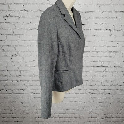 Ann Taylor Grey Glen Check Buttoned Notch Blazer Suit Jacket Size 6