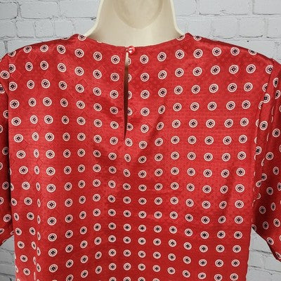 VTG Jos A Bank Clothiers Red Satin Geometric Shoulder Pads Short Sleeve Top 10