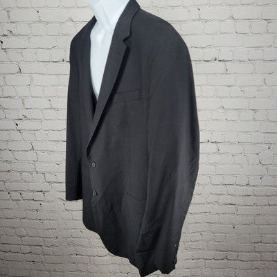 Kenneth Cole Black 100% Wool 2 Button Double Vented Notch Blazer Sport Coat 48L