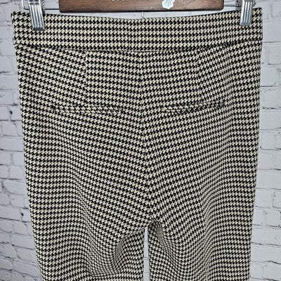 Tahari Tan Black Houndstooth Mid Rise Bootcut Side Zip Stretch Pants XS (26x31)