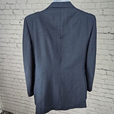 VTG Barney's Monte Cristo DeLuxe Navy Pinstriped Notch Blazer Sport Coat USA 38