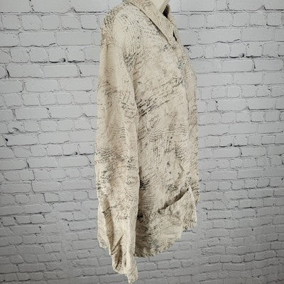 VTG Chico's Design Beige Silk Linen Postcard Long Sleeve Shirt Size 3 US 16