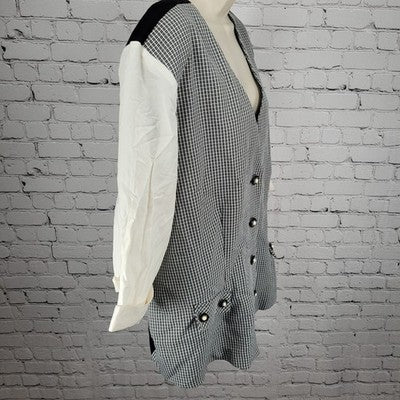 VTG Reina Black White Check Buttoned Lightweight Vest Jacket USA Made Size 24W