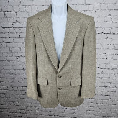 VTG Haggar Gallery Beige Check 2 Button Vented Notch Blazer Sport Coat USA 38