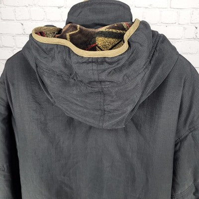 VTG UTEX 50 Black Velvety Print Trim Hooded Insulated Zip Puffer Jacket Large L