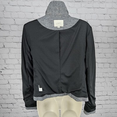 Loft Gray Cotton Blend Knit Open Shawl Collar Lined Blazer Jacket Small S