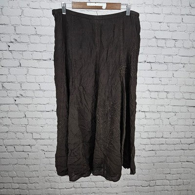 Coldwater Creek Brown Paisley Embroidered Lined Midi Skirt Medium M (10-12)