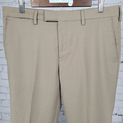 Louis Raphael Luxe Tan Wool Blend Stretch Slim Fit Flat Front Pants Size 35x30