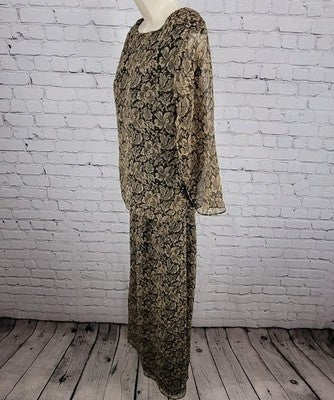 VTG Coldwater Creek Brown Black Floral Lightweight 3/4 Sleeve Dress USA Small S