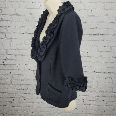 Nick & Mo Nordstrom Black Buttoned Ruffle 3/4 Sleeve Stretch Jacket Large L