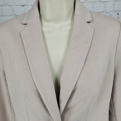 Ann Taylor Beige Herringbone 1 Button Vented Notch Stretch Blazer Suit Jacket 0