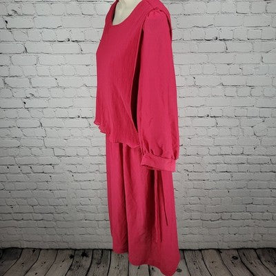 VTG More Promises Pink 3/4 Sleeve Wrap Tie Blouson Midi Dress USA Made Size 14
