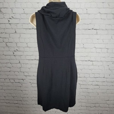Ann Taylor Black Sleeveless Shawl Collar Wrap Snap Stretch Sheath Dress 6
