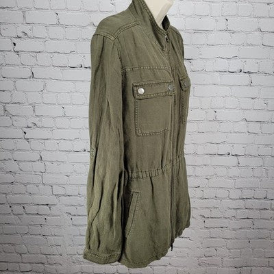 Treasure & Bond Green Linen Blend Unlined Drawstring Waist Military Jacket Small
