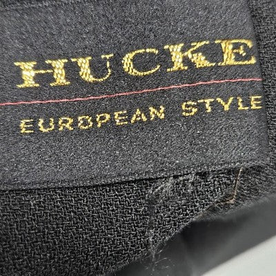 VTG Hucke Black Wool Blend European 2 Button Peak Blazer Suit Jacket 44 US L/XL