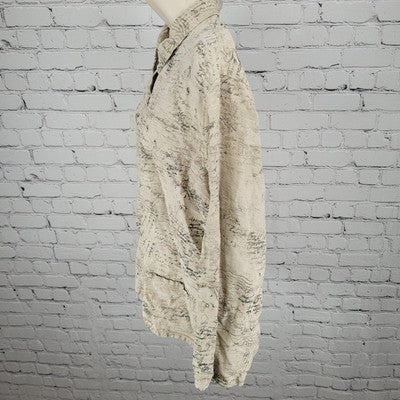 VTG Chico's Design Beige Silk Linen Postcard Long Sleeve Shirt Size 3 US 16