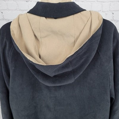 London Fog Black Microfiber Stretch Buttoned Hooded Warmer Liner Coat M Petite