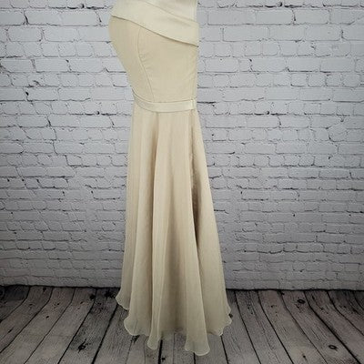 Mori Lee Cream Chiffon Satin Accents Strapless A Line Bridesmaid Short Dress 7/8