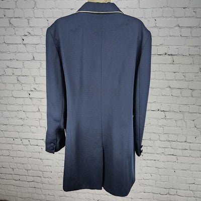 VTG David Bijoux Navy Ivory Trim Buttoned Vented Blazer Suit Jacket USA 16