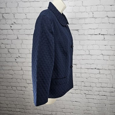 Talbots Navy Textured Collared Buttoned 3/4 Sleeve Lined Cropped Jacket 14