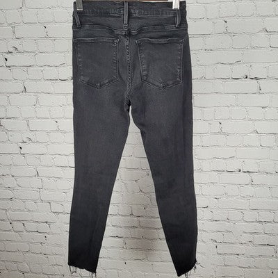 FRAME Black Le High Skinny Crop Brisbane Rips Stretch Jeans Size 24 (24x26)