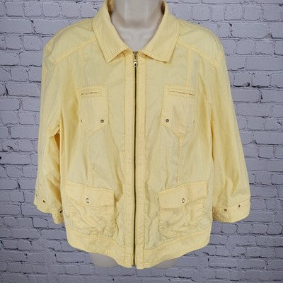 Chico's Yellow Lightweight Full Zip 3/4 Sleeve Jacket Size 2 US 12
