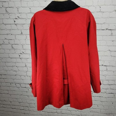 VTG Lauren Ralph Lauren Red Corduroy Collar Equestrian Print Lining Coat 1X
