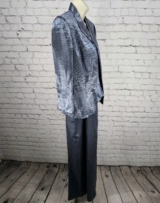 VTG Alex Evenings Blue Sheen 2 Piece Set Long Dress Jacket Outfit USA Medium M