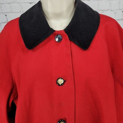 VTG Lauren Ralph Lauren Red Corduroy Collar Equestrian Print Lining Coat 1X