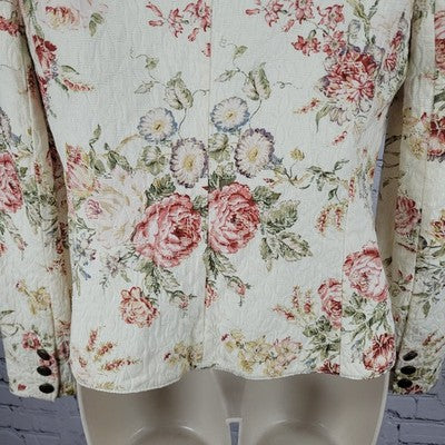 Daslu Cream Floral 100% Cotton Textured Buttoned Notch Suit Jacket Brazil 40