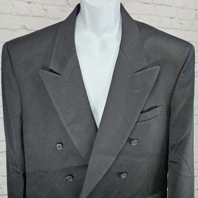VTG Paul Rodon Black Wool Blend Double Breast Blazer Sport Coat US 46L *tear